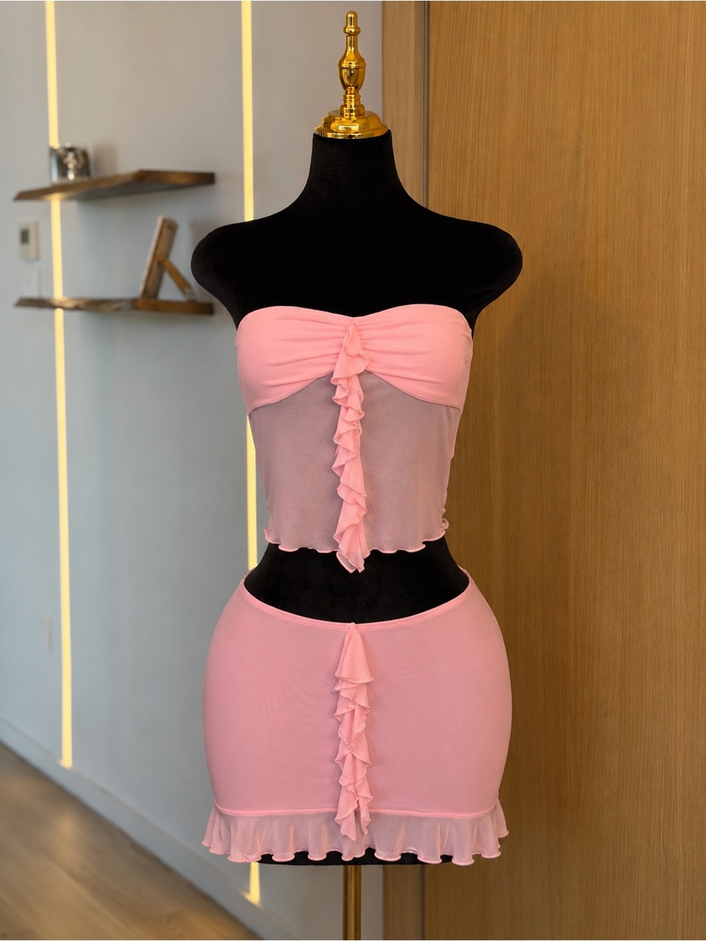 Edikted Coquette Pink Ruffle Mesh Mini Two Piece Set | It Girl Muse